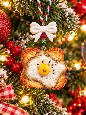 Fried Egg on Toast Christmas Ornament | Handmade Polymer Clay Breakfast Food
